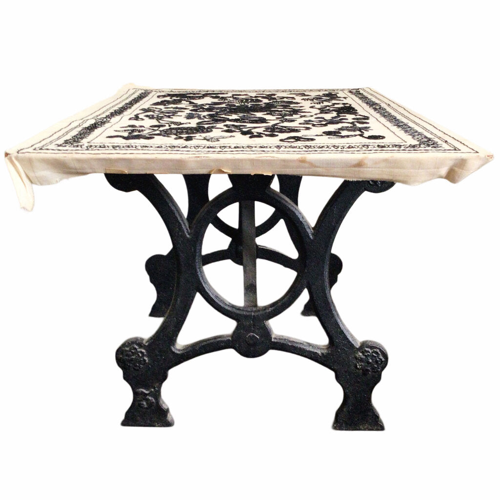 Cast & Wrought Iron Low Table w/Embroidered Wooden Top