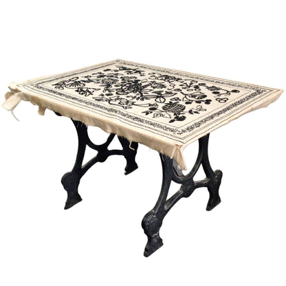 Cast & Wrought Iron Low Table w/Embroidered Wooden Top