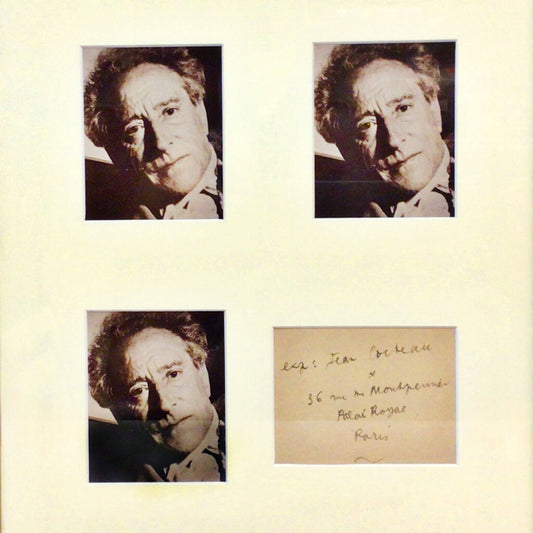 Jean Cocteau Autograph, Address, & 3 Photographs.