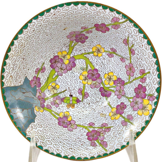 Chinese Cloissone Bowl with plum blossoms on snow white ground