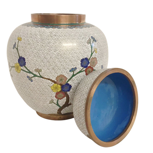 Chinese Cloisonne Lidded Jar w/ Plum Blossoms