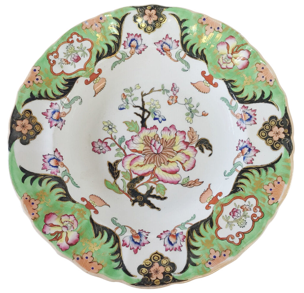 Mason's Ironstone Green Imari Lobed Soup Bowl, ca. 1830-48