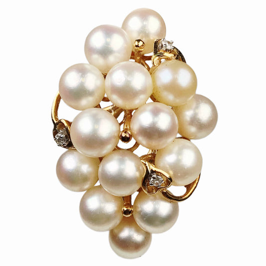 Pearl and Diamond Cluster Dress Ring in 14Kt Gold