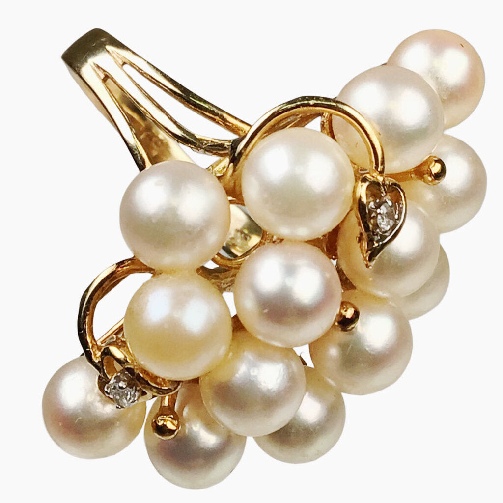 Pearl and Diamond Cluster Dress Ring in 14Kt Gold