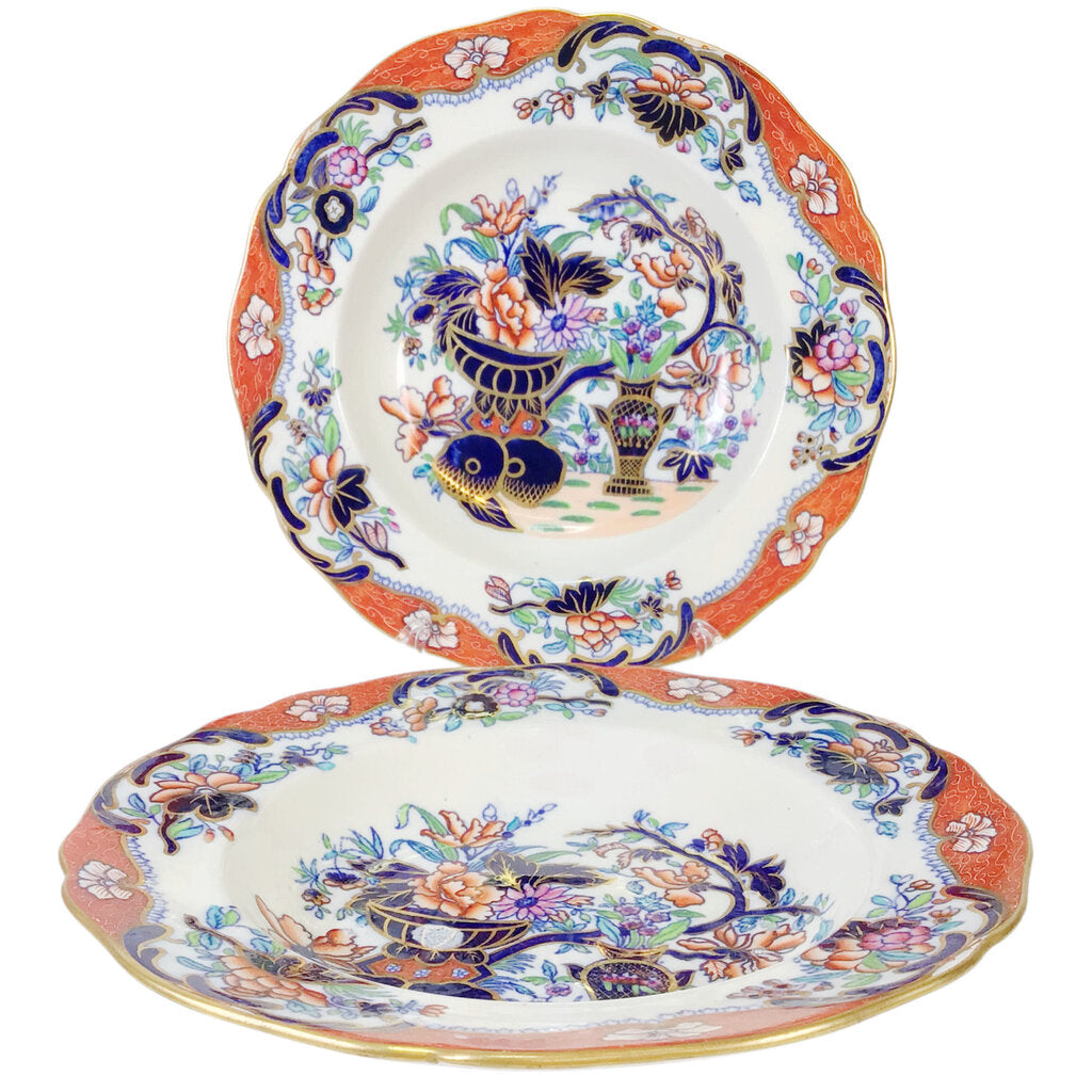 Pair/Copeland Imari Soup Bowls, 1878