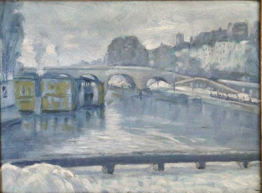 View of the River Seine. Oil on Board, ca. 1930s.