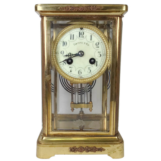 Vincenti for Tiffany Regulator Clock in Brass & Glass Case