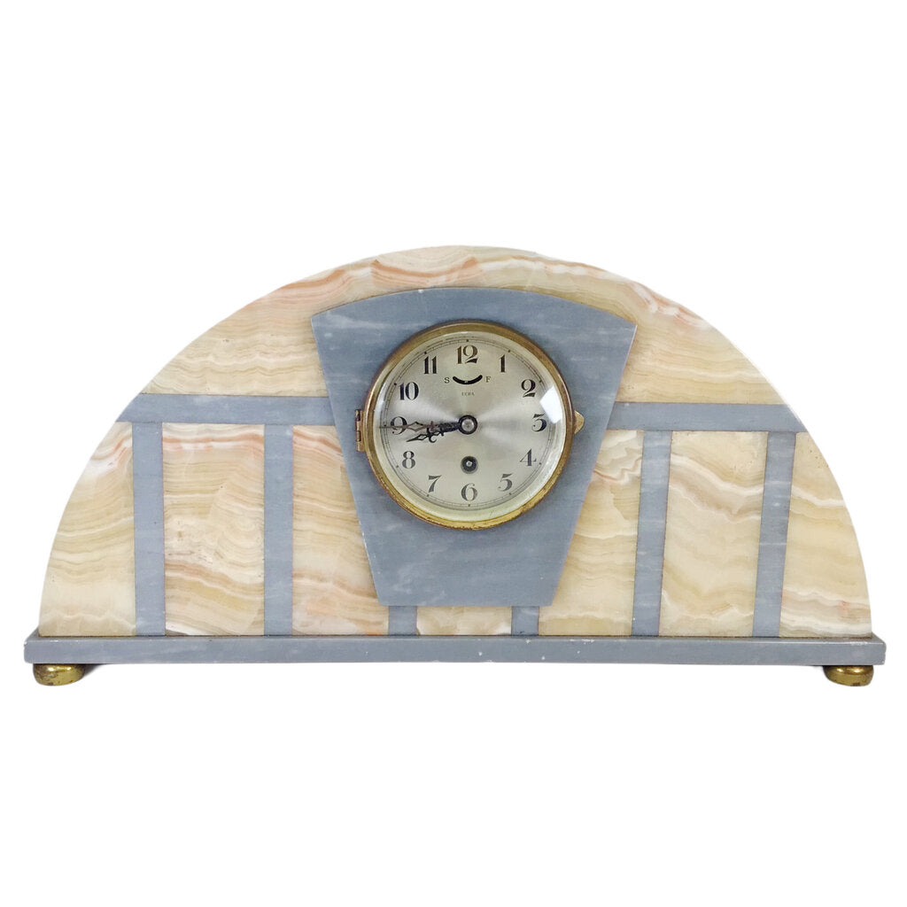 3pc. French Art Deco Marble Clock Set, ca. 1920s-30s