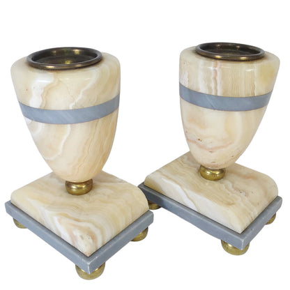 3pc. French Art Deco Marble Clock Set, ca. 1920s-30s