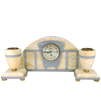 3pc. French Art Deco Marble Clock Set, ca. 1920s-30s