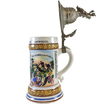 German Pewter & Porcelain Regimental Stein, ca. 1901