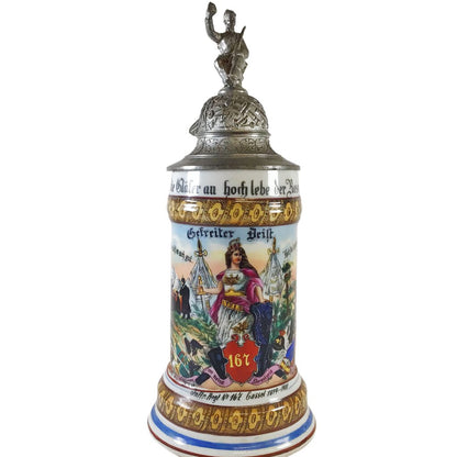 German Pewter & Porcelain Regimental Stein, ca. 1901