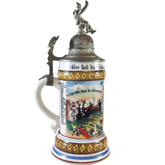 German Pewter & Porcelain Regimental Stein, ca. 1901