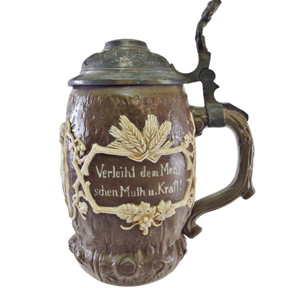 V&B Mettlach Sprigged Stoneware & Pewter Stein, ca. 1880