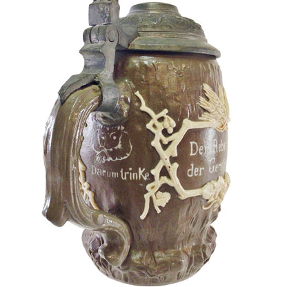 V&B Mettlach Sprigged Stoneware & Pewter Stein, ca. 1880