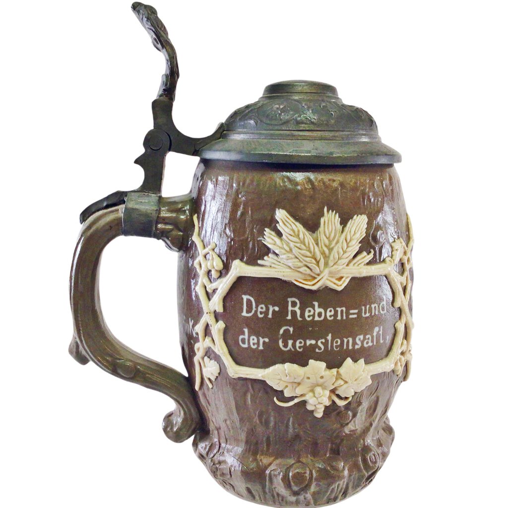 V&B Mettlach Sprigged Stoneware & Pewter Stein, ca. 1880