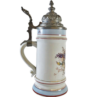 German Pewter & Porcelain Wedding Stein, ca. 1880-90