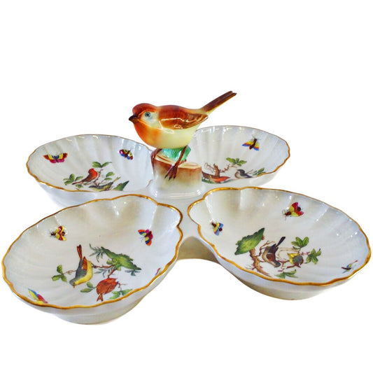 Herend "Rothschild Bird" 4-Part Relish Dish