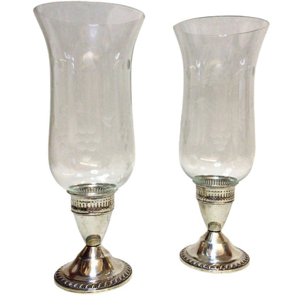 Pair/Duchin Weighted Sterling Hurricane Glass Candlesticks