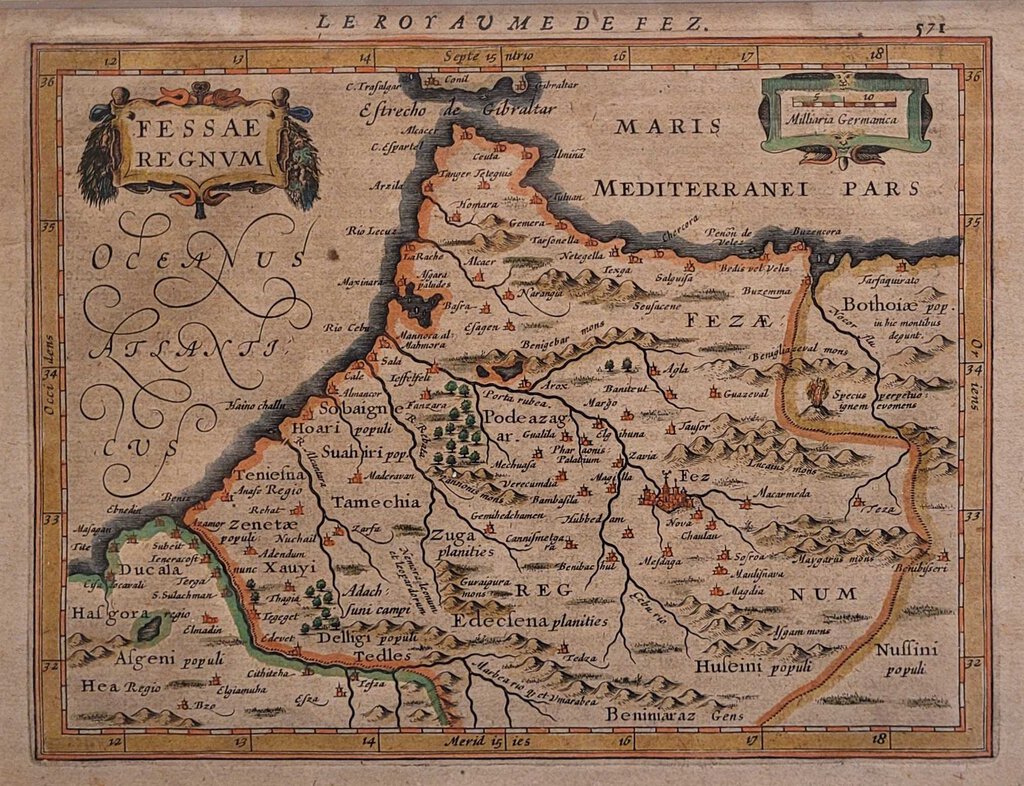 Mercator/Hondius "Le Royaume De Fez" Hand Colored Engraving