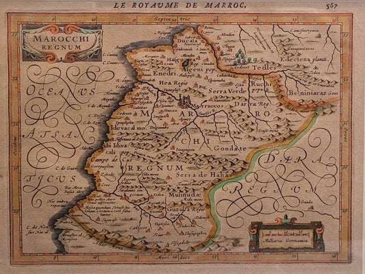 Mercator/Hondius "Le Royaume De Marroc" Hand Colored Engraving