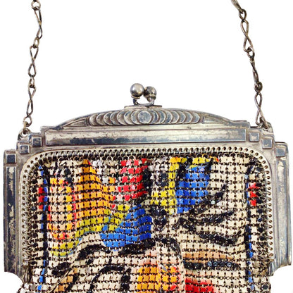 1920s Whiting & Davis Nickel Silver & Enamel Mesh Bag