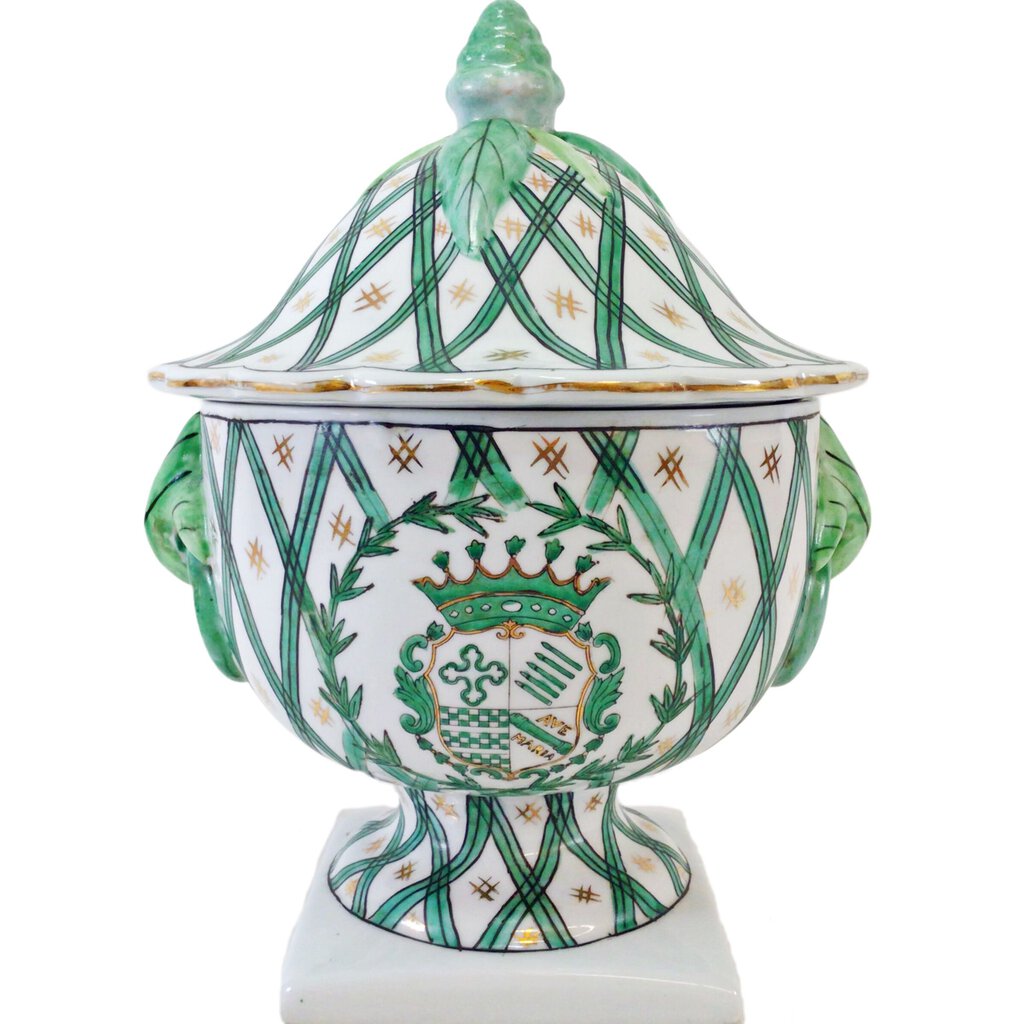 Green & Gilt Porcelain Armorial Urn