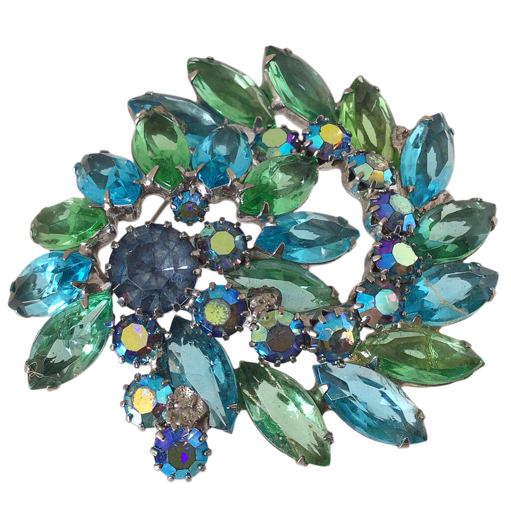 Weiss Blue & Green Bejeweled Brooch