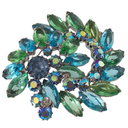 Weiss Blue & Green Bejeweled Brooch