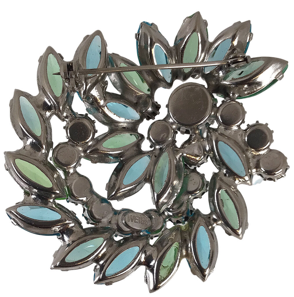 Weiss Blue & Green Bejeweled Brooch