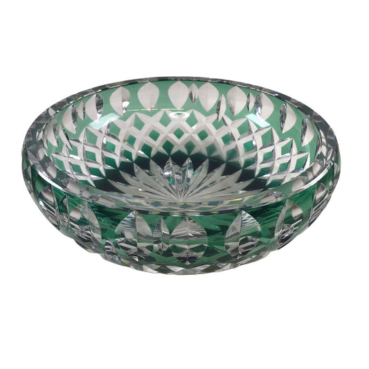 Val St. Lambert Green Cut-to-Clear Crystal Centerpiece Bowl