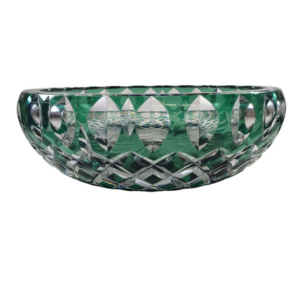 Val St. Lambert Green Cut-to-Clear Crystal Centerpiece Bowl