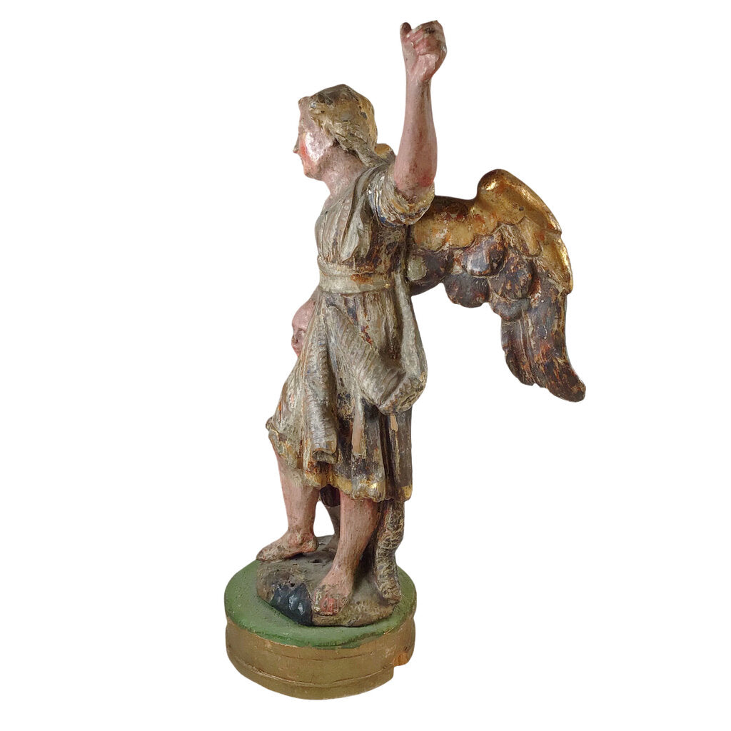 19th c. German Polychrome Parcel-Giltwood Angel & Child