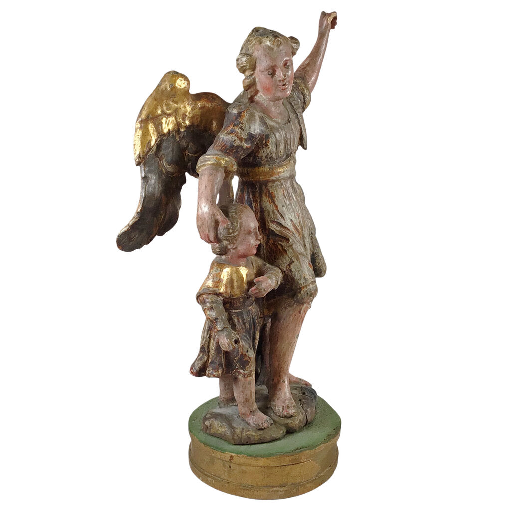 19th c. German Polychrome Parcel-Giltwood Angel & Child