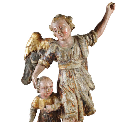 19th c. German Polychrome Parcel-Giltwood Angel & Child