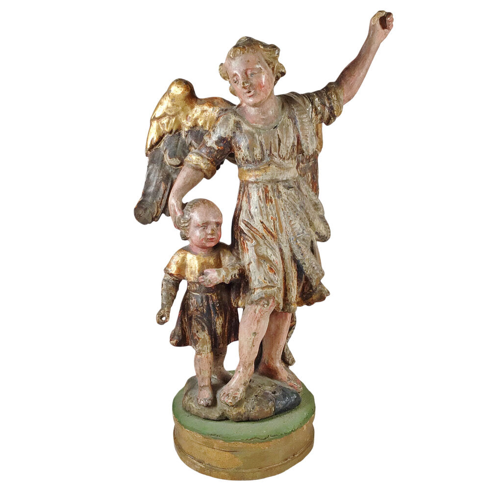 19th c. German Polychrome Parcel-Giltwood Angel & Child