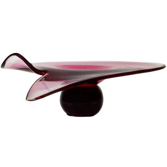 Handblown Pink Lilypad Art Glass Pedestal Dish