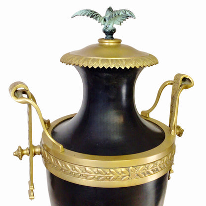 Pair of Brass Urns w/Patinated Fern Finials