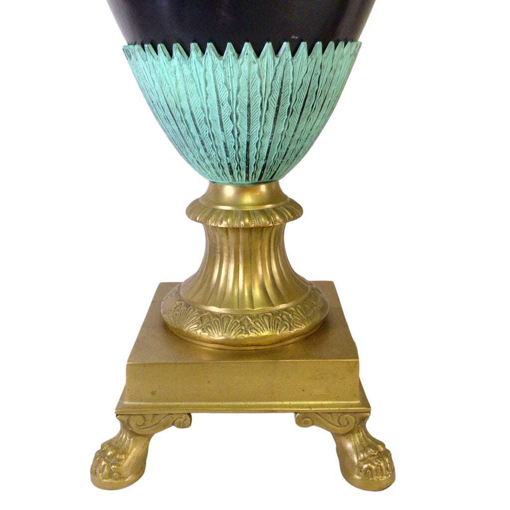 Pair of Brass Urns w/Patinated Fern Finials