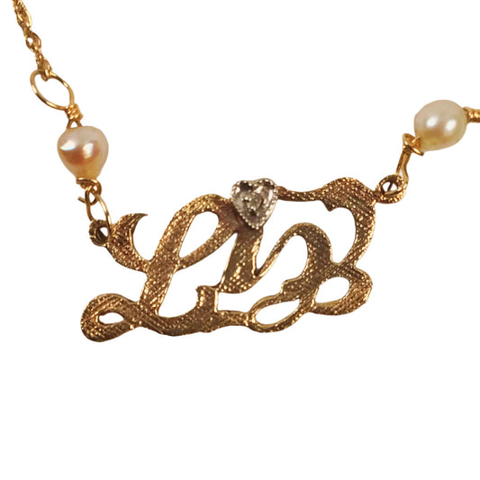 14Kt Gold "Liz" Pendant & Chain w. Small Pearls & Single Diamond