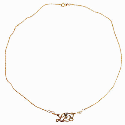 14Kt Gold "Liz" Pendant & Chain w. Small Pearls & Single Diamond