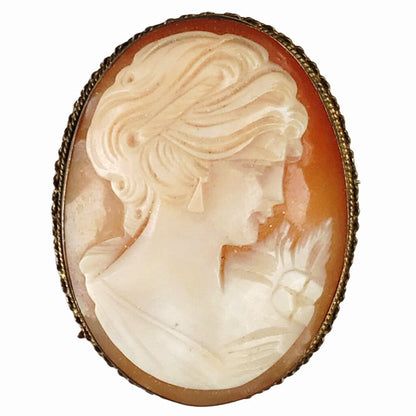 Shell Cameo Brooch Mounted in Sterling