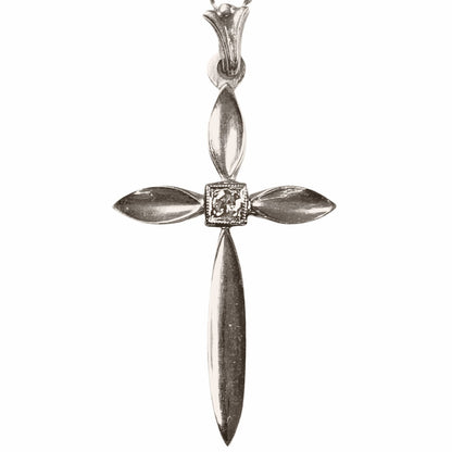 Diamond Set Cruciform Pendant in 14Kt White Gold w Chain