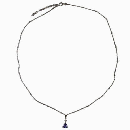 Tanzanite Trillion Cut Pendant in 14Kt White Gold w. Sterling Fancy Link Necklace