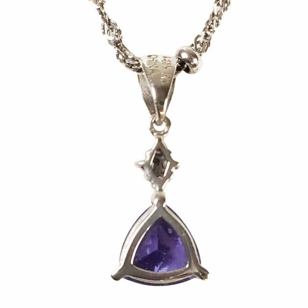 Tanzanite Trillion Cut Pendant in 14Kt White Gold w. Sterling Fancy Link Necklace