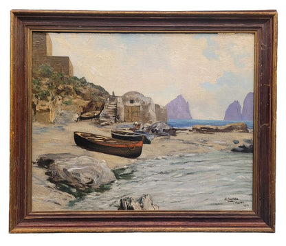 Attilio Pratella. Capri Coastal Scene. Oil on Board.