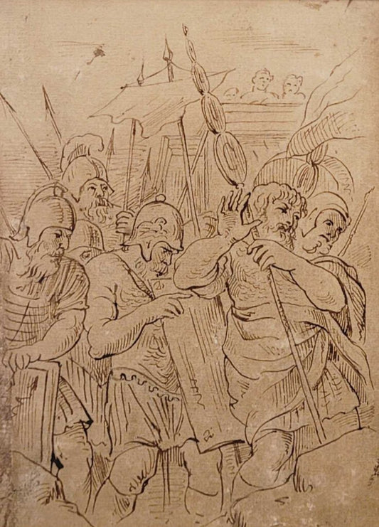 Antique Ink Sketch of Classical Warriors