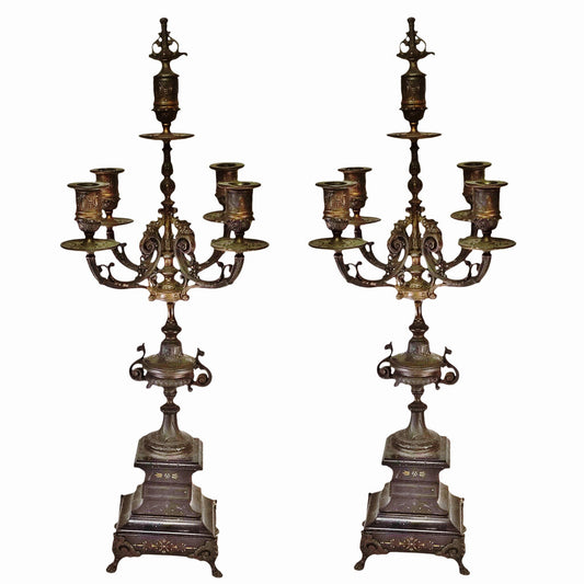 Pair/Gothic Revival 5-Light Bronze Candelabras