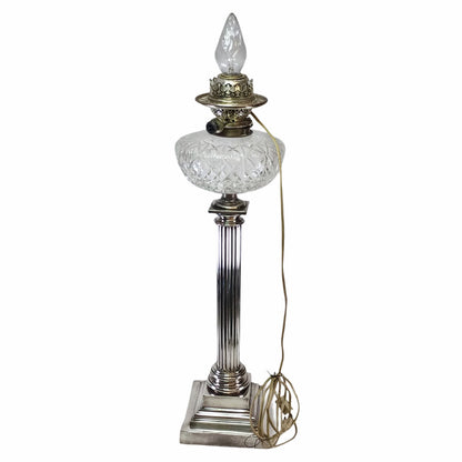 Hinks & Son Silverplate & Cut Glass Electrified Fluid Lamp, ca. 1900