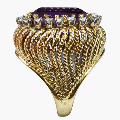 Emerald Cut Amethyst & Diamond Ring in 18Kt (Tested) Gold